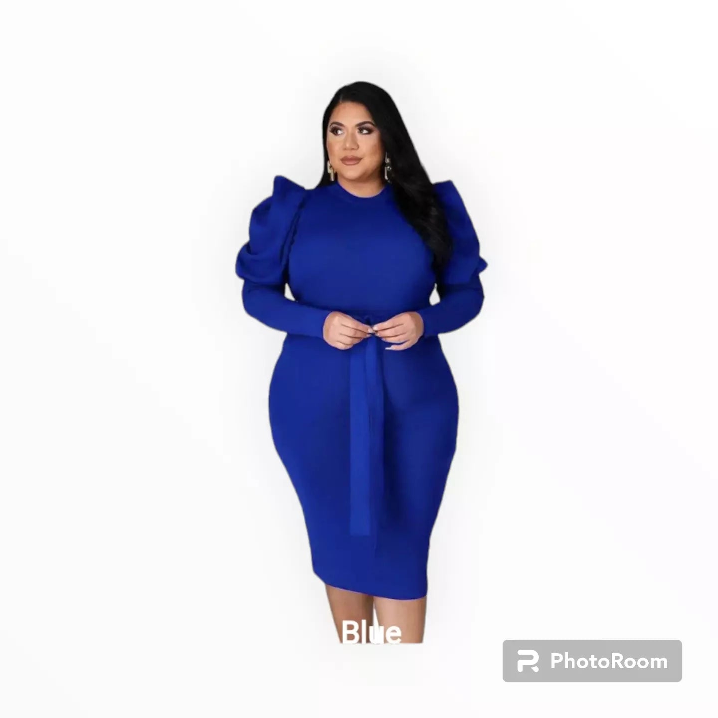 Plus size Puff sleeves midi dress