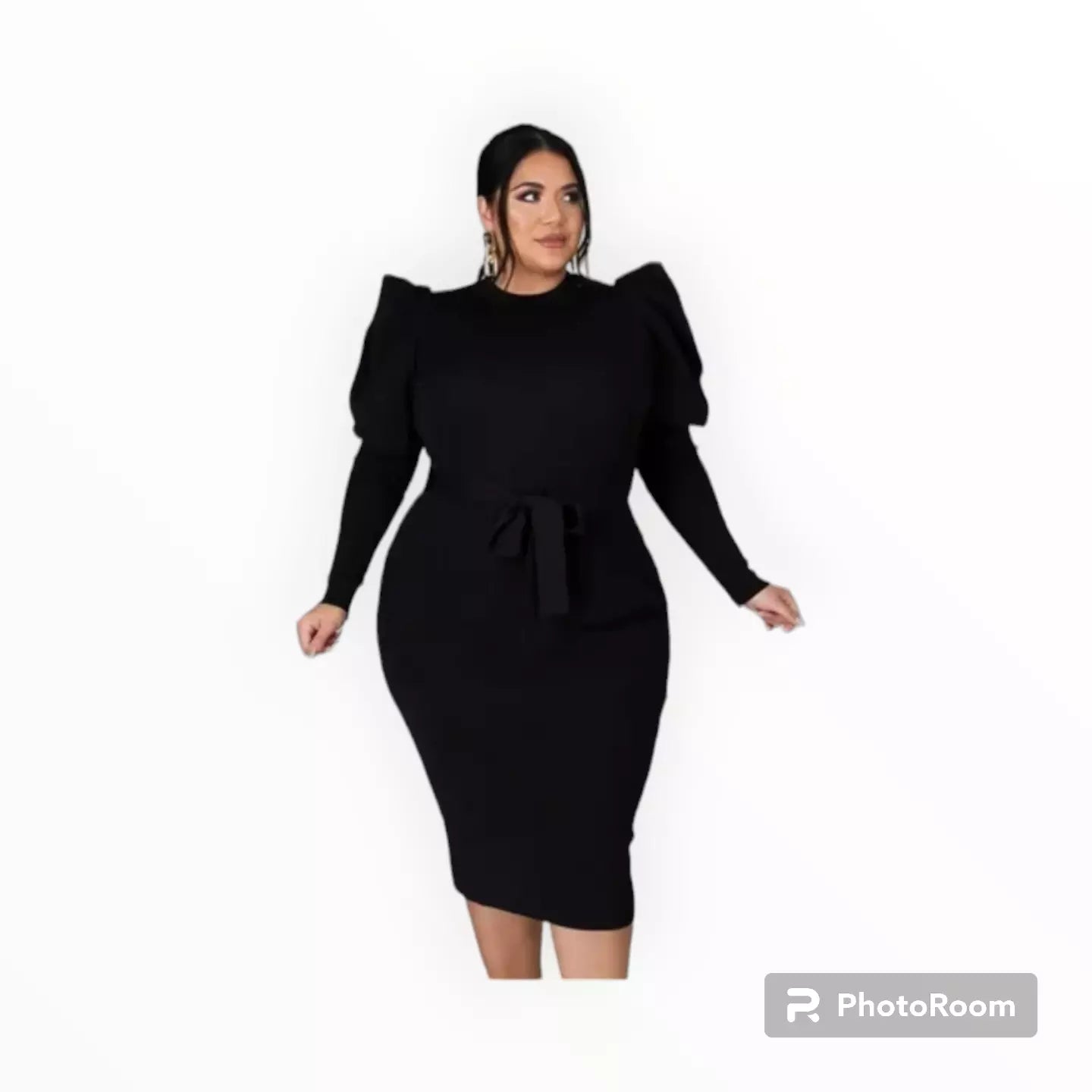 Plus size Puff sleeves midi dress