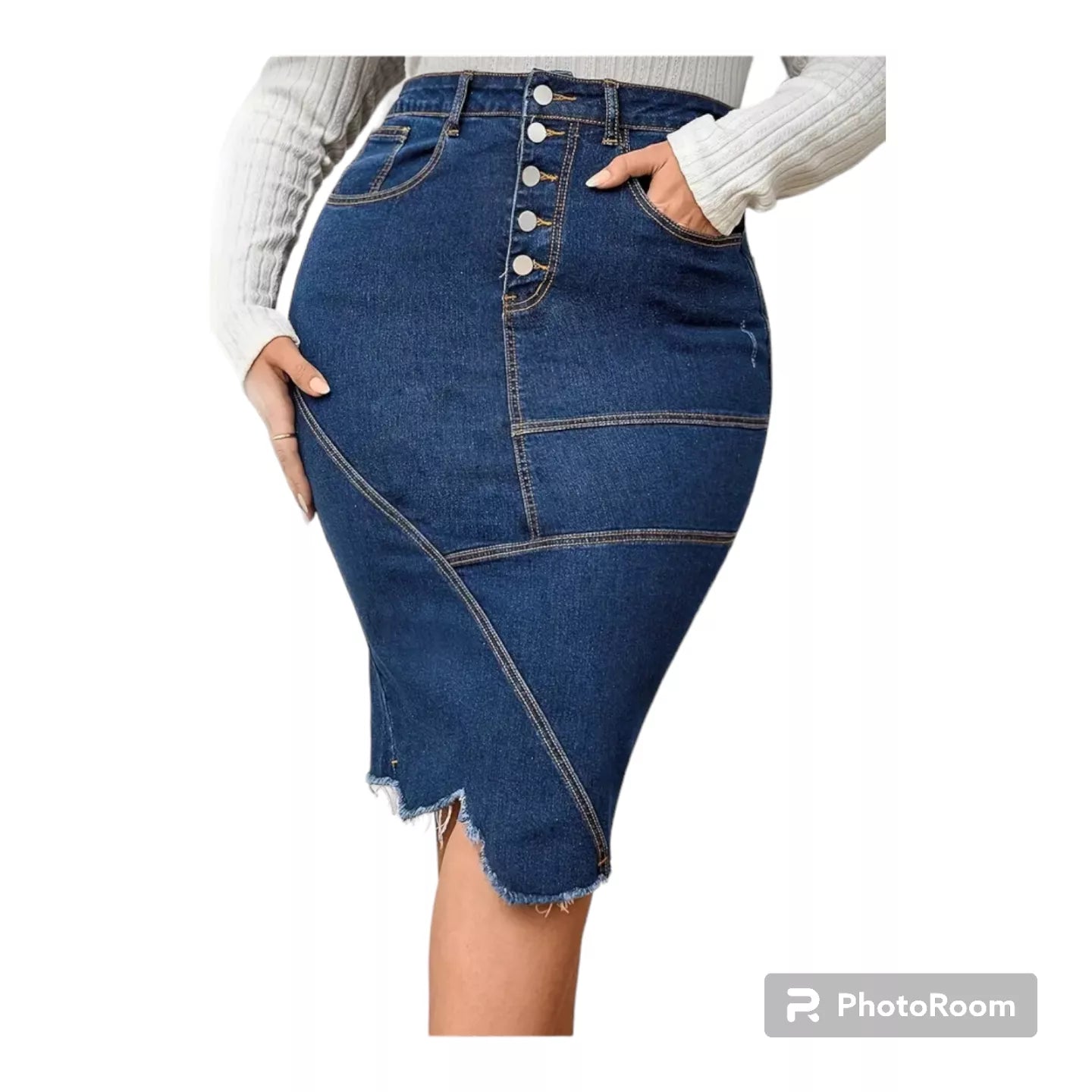 Asymmetrical distress denim skirt