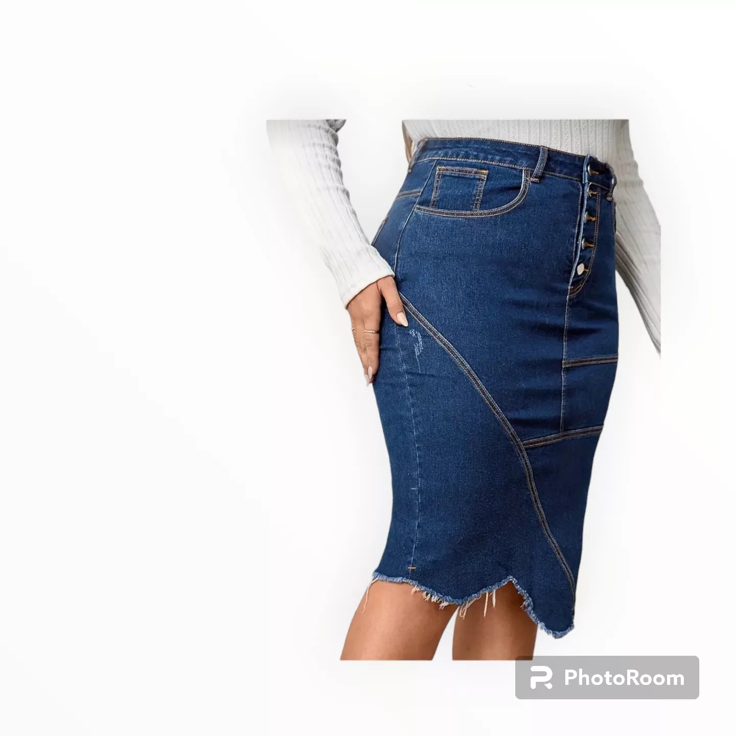 Asymmetrical distress denim skirt