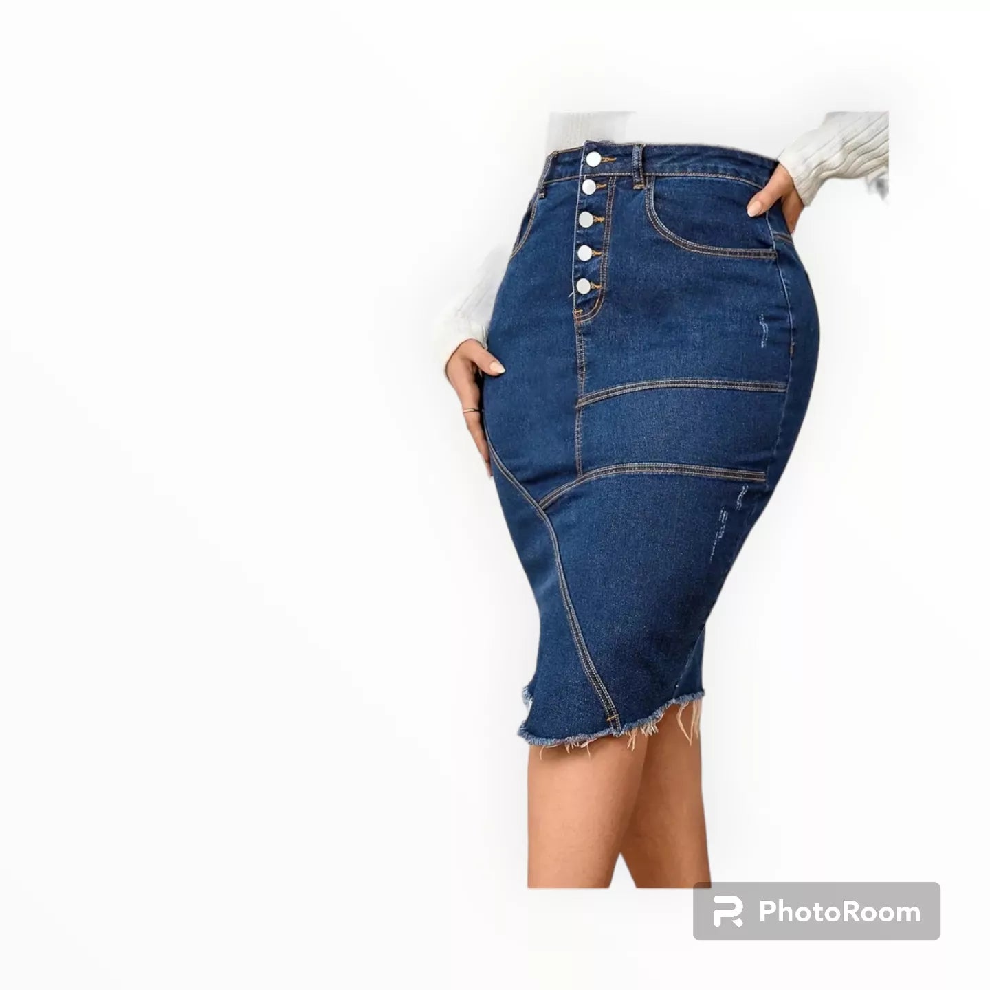 Asymmetrical distress denim skirt