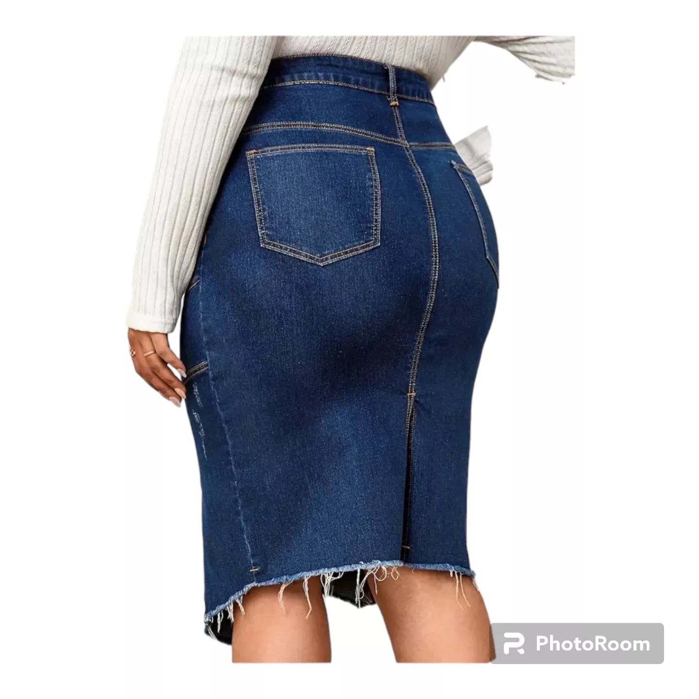 Asymmetrical distress denim skirt