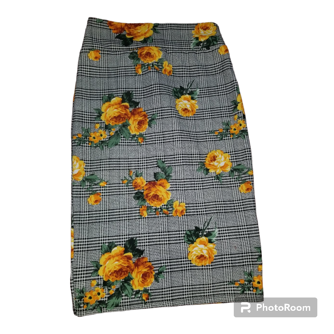 Pencil floral, plaid midi skirt