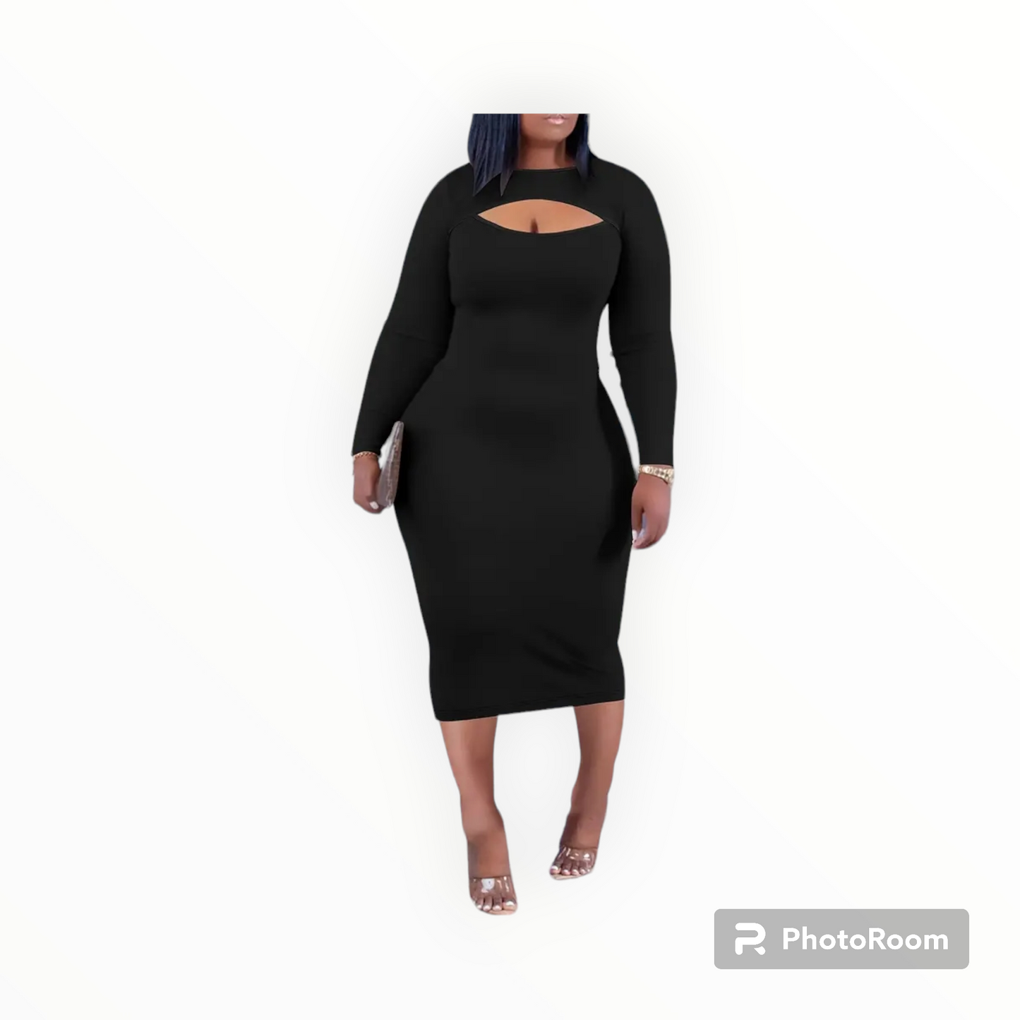 Plus size long sleeve midi dress