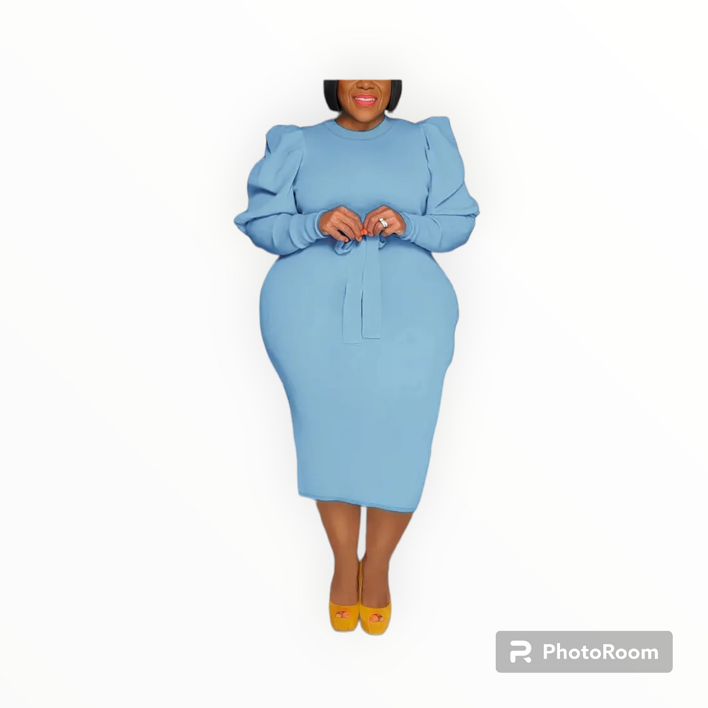 Plus size women Gigot sleeve midi dress