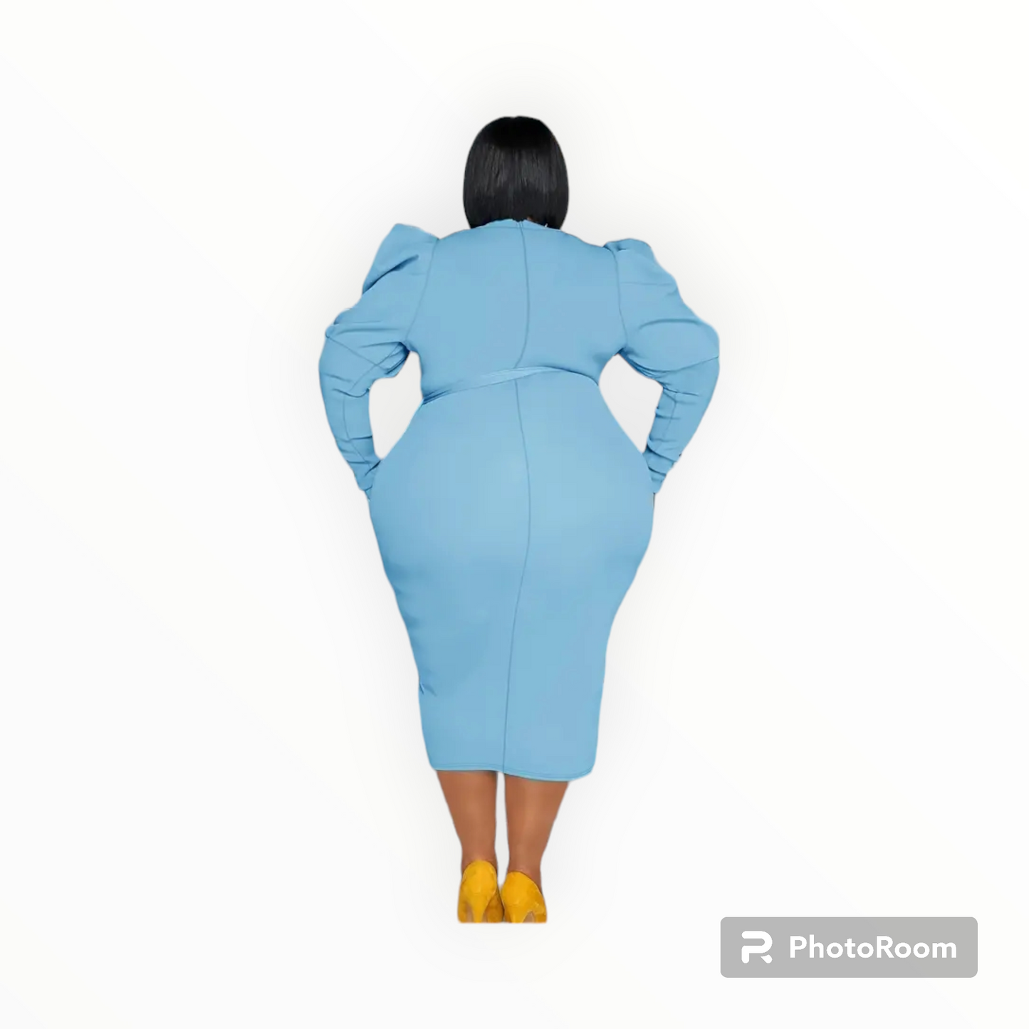 Plus size women Gigot sleeve midi dress