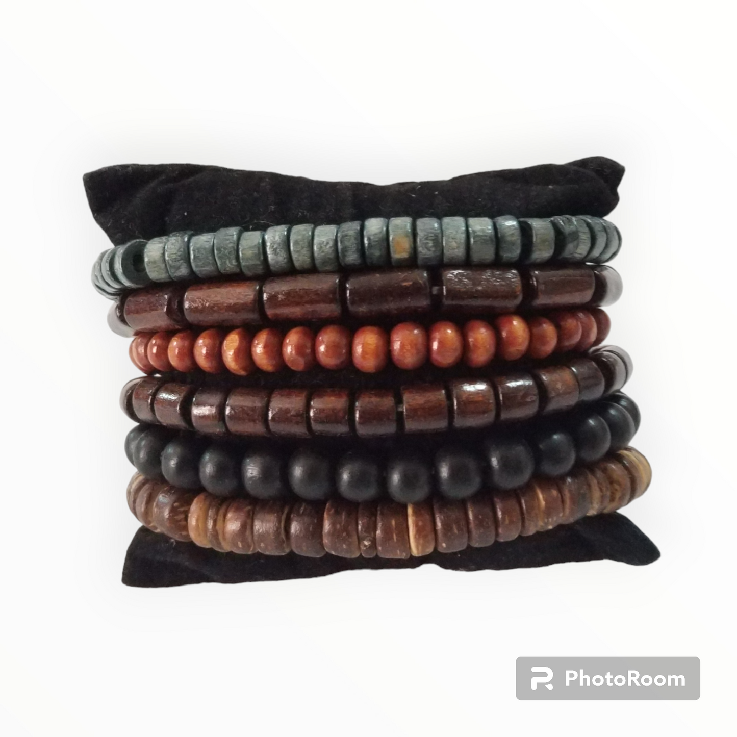 Stackable wooden beaded  men bracelet set