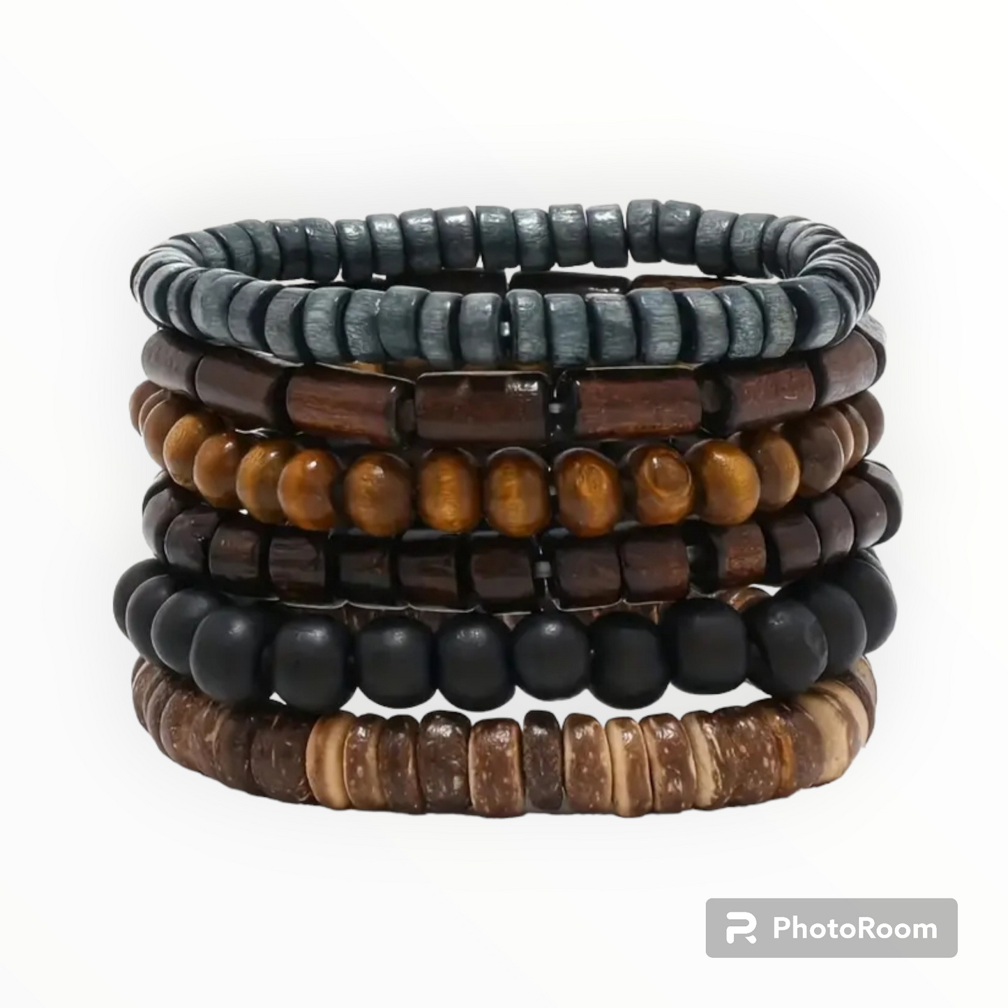 Stackable wooden beaded  men bracelet set