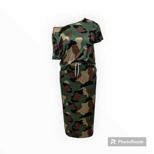 Plus size Camouflage 2 piece skirt set
