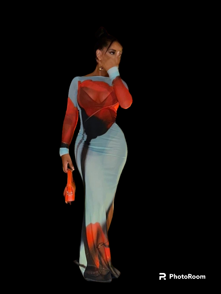 3D Print Meshed Maxi Dress