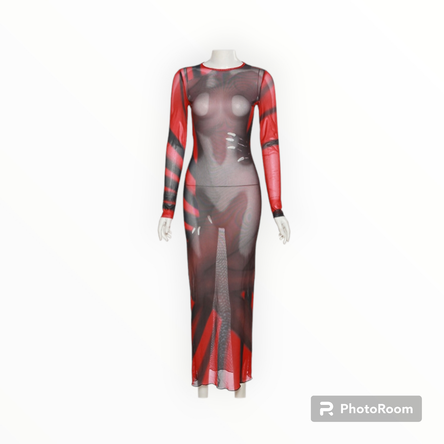 3D Hand Printed Meshed Maxi Dress