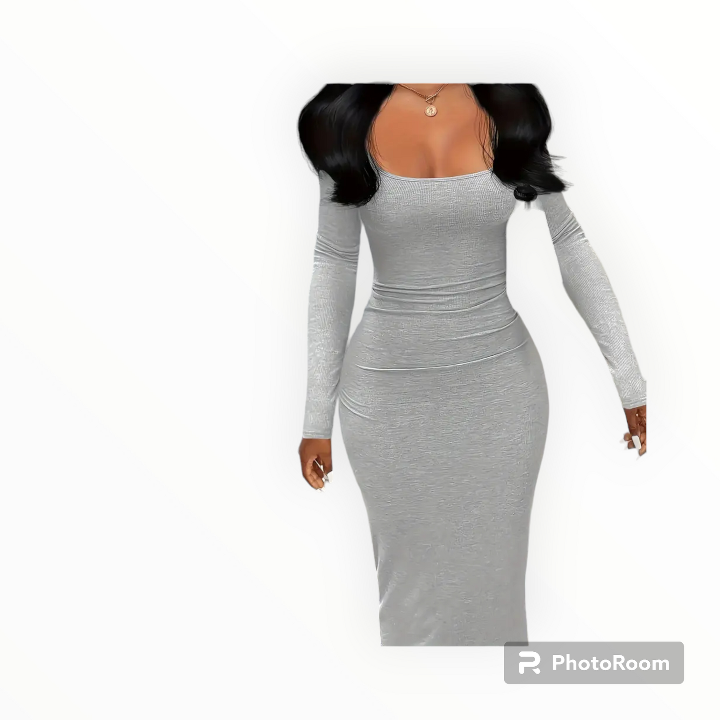 Plus size bodycon long sleeve maxi dress