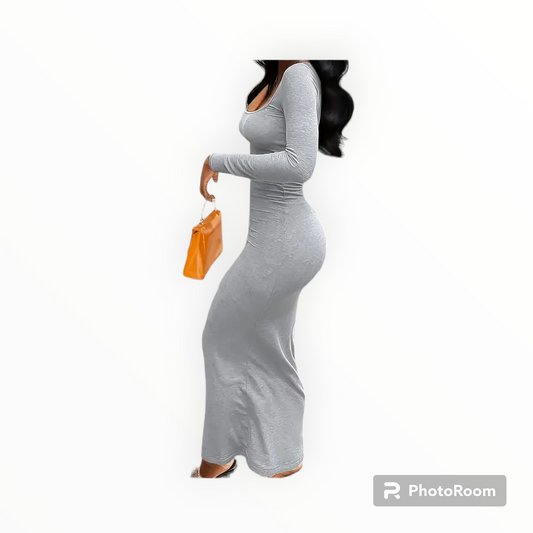Plus size bodycon long sleeve maxi dress