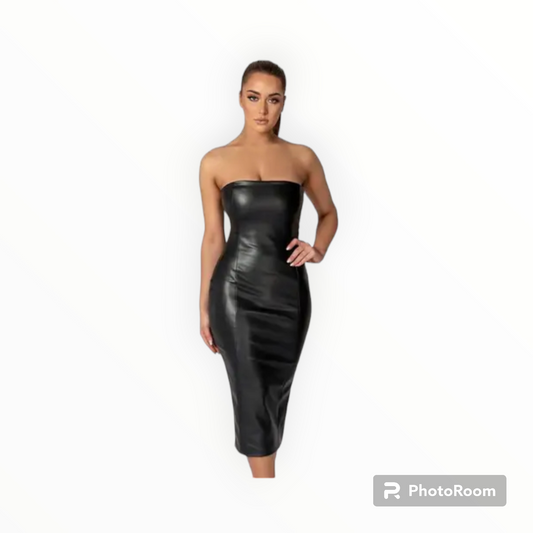 Women leather Strapless dress