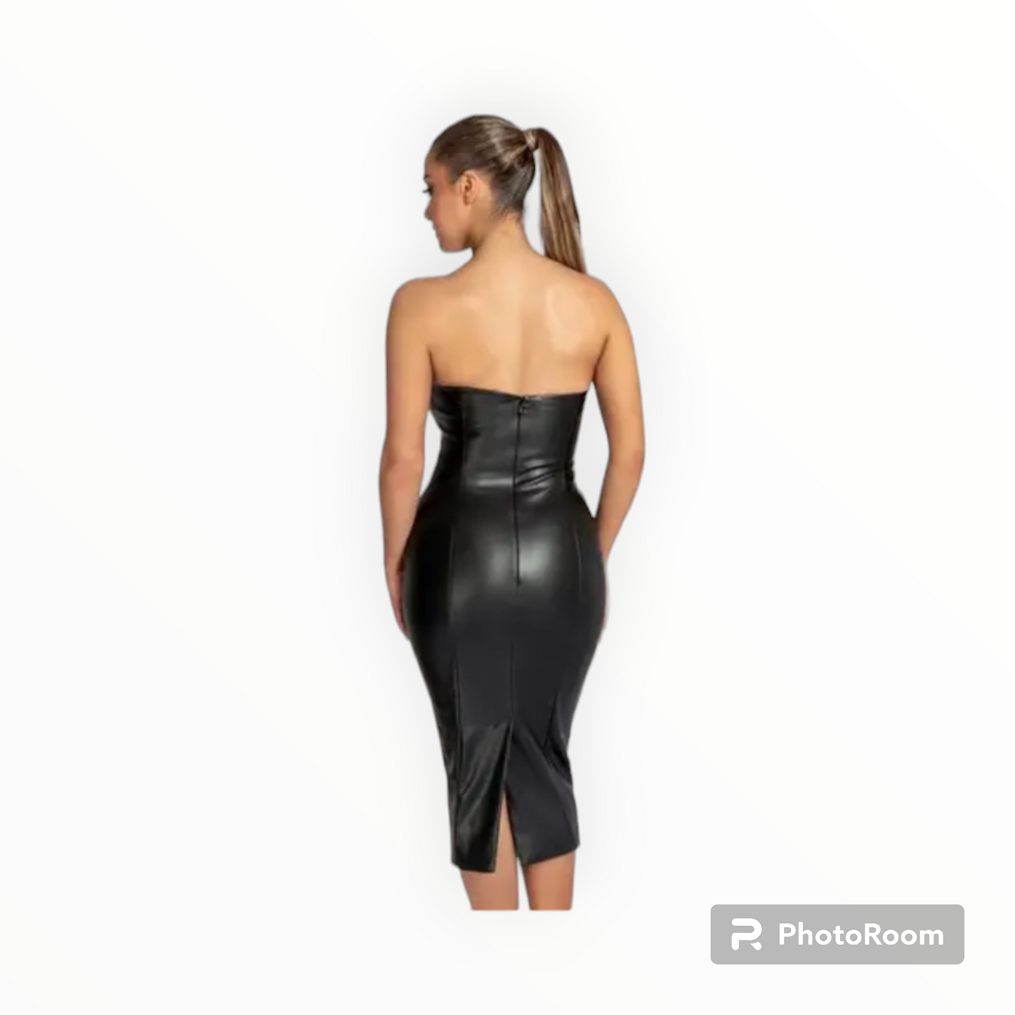 Women leather Strapless dress