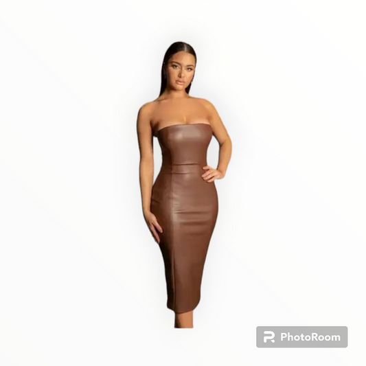 Women Strapless leather dress