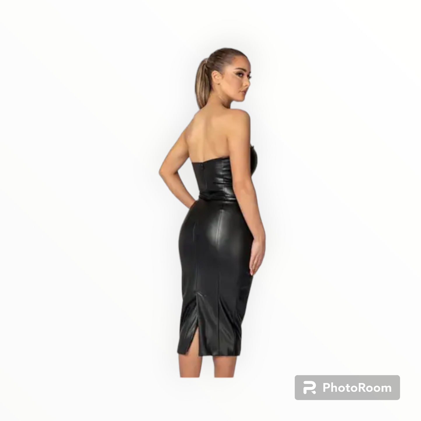 Women leather Strapless dress