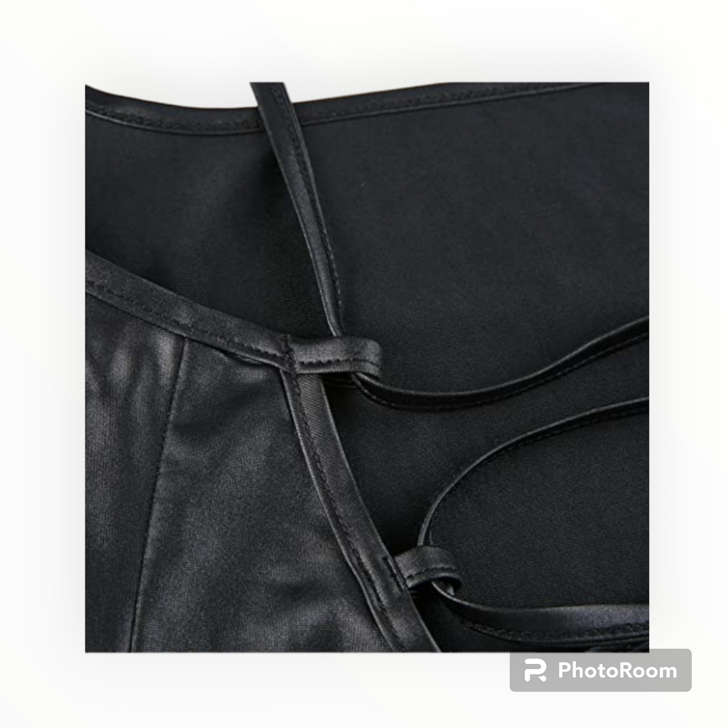 Women faux leather backless cross strap dress