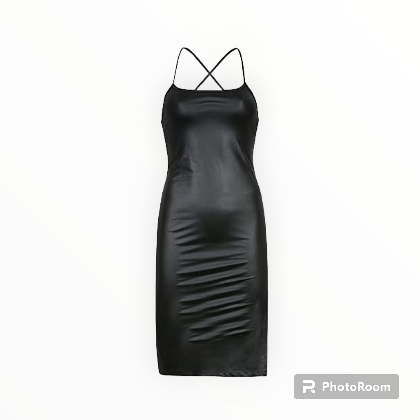 Women faux leather backless cross strap dress