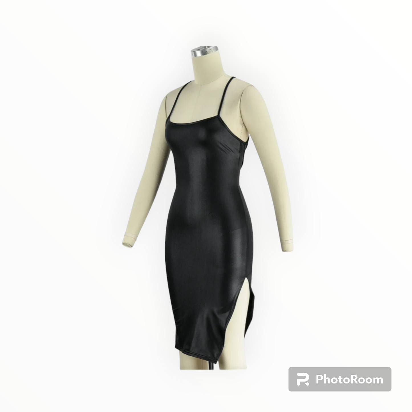 Women faux leather backless cross strap dress