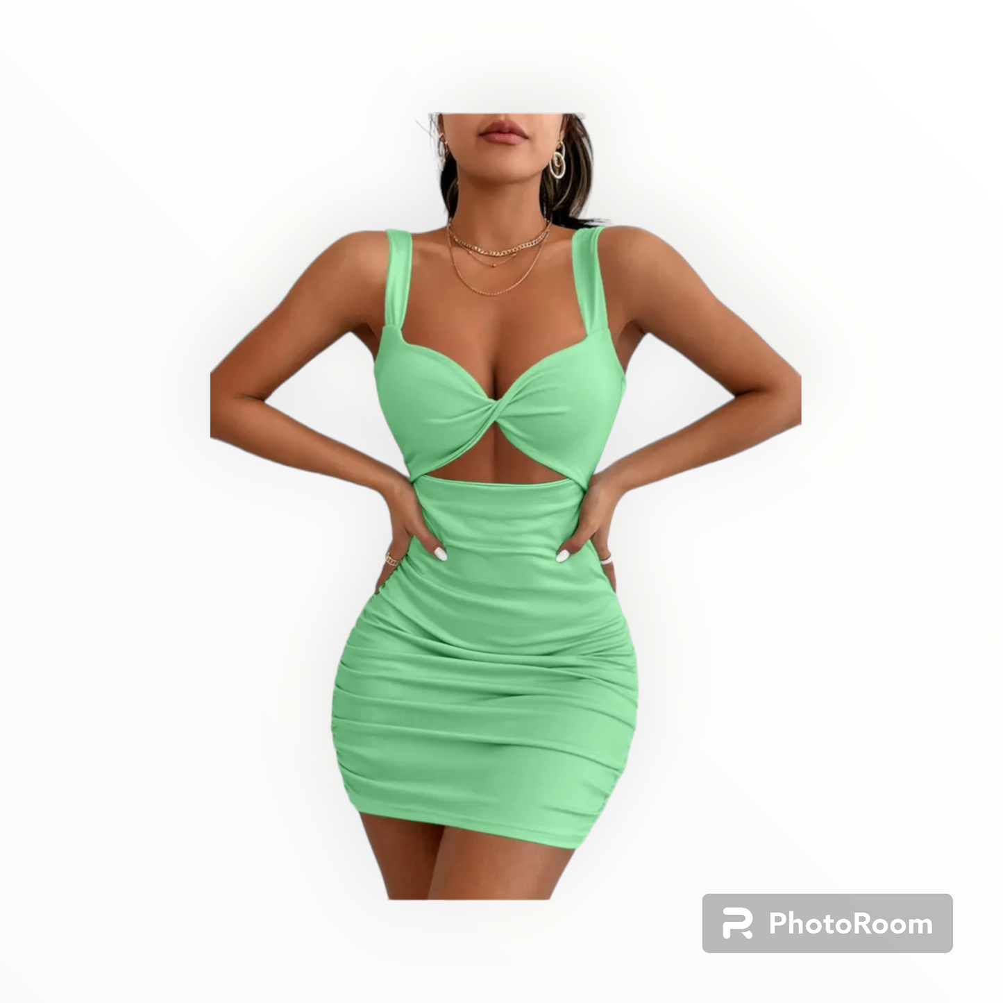 Cross knot cut out halter mini dress