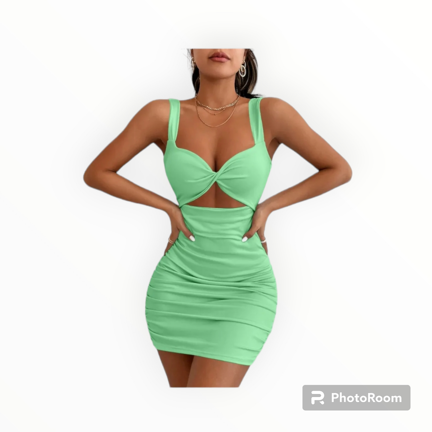 Cross knot cut out halter mini dress