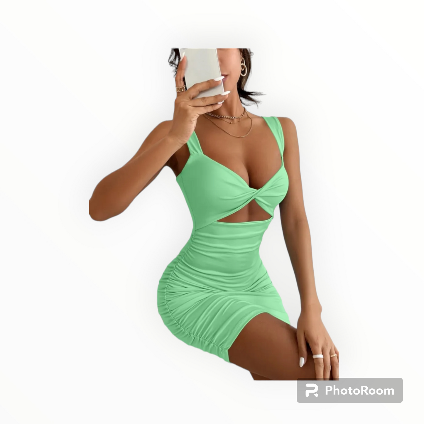 Cross knot cut out halter mini dress