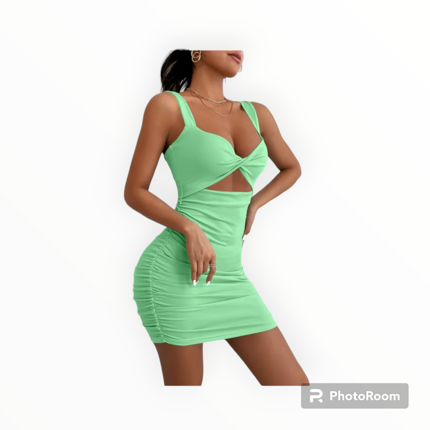 Cross knot cut out halter mini dress