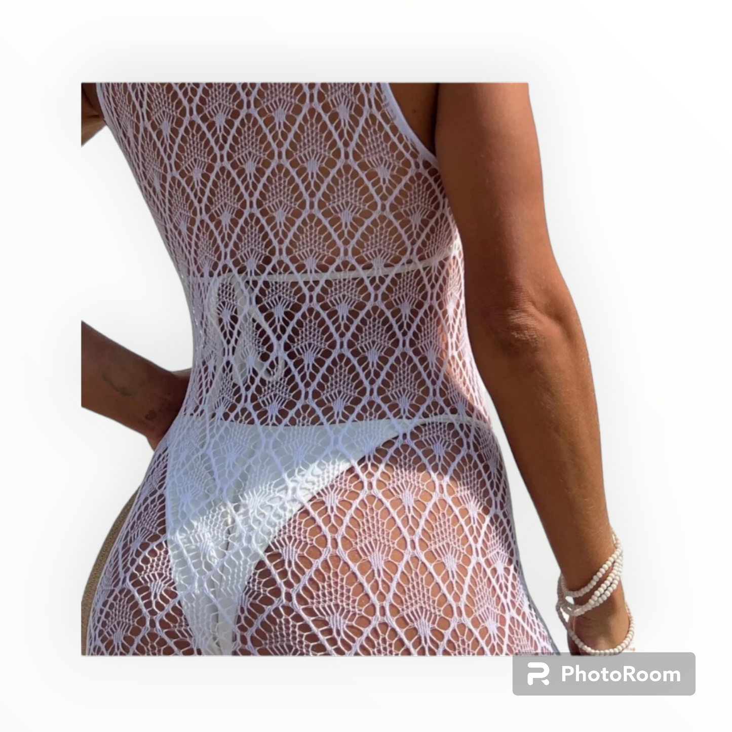 Diamond prints mesh swimwear cover up