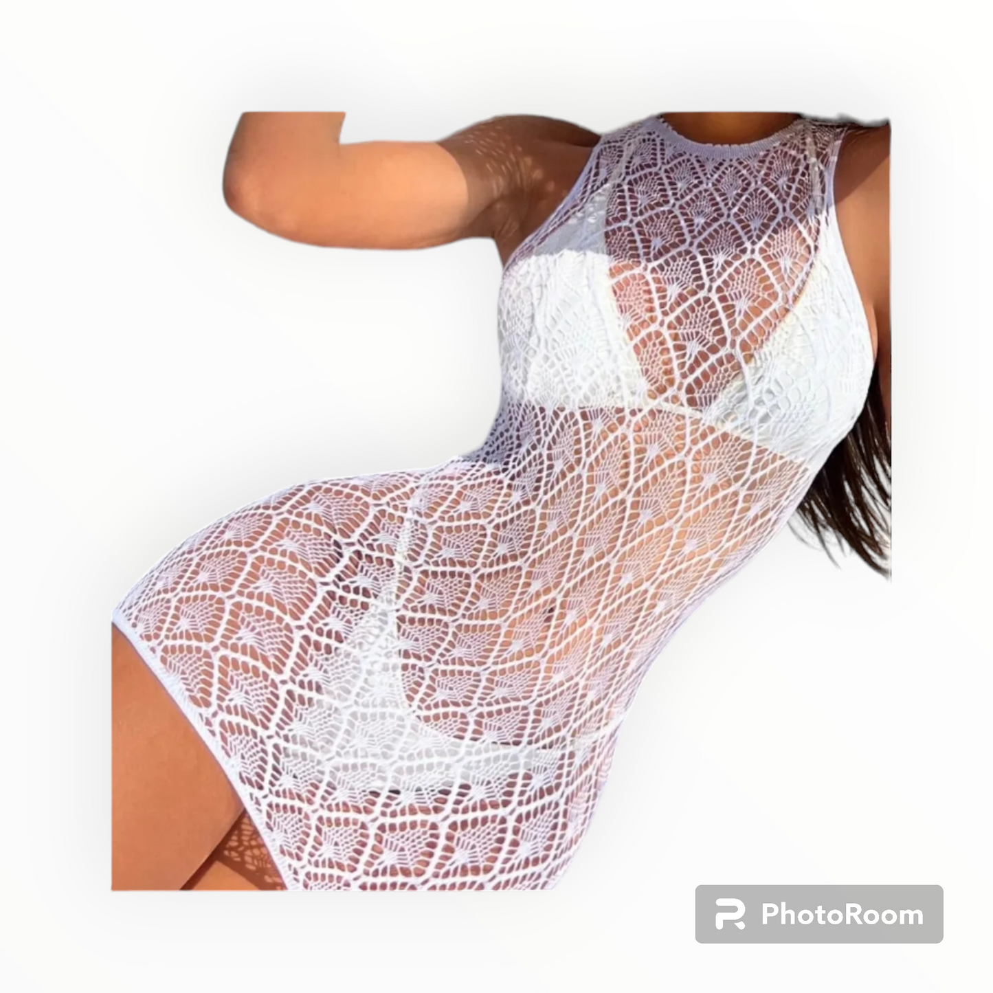 Diamond prints mesh swimwear cover up