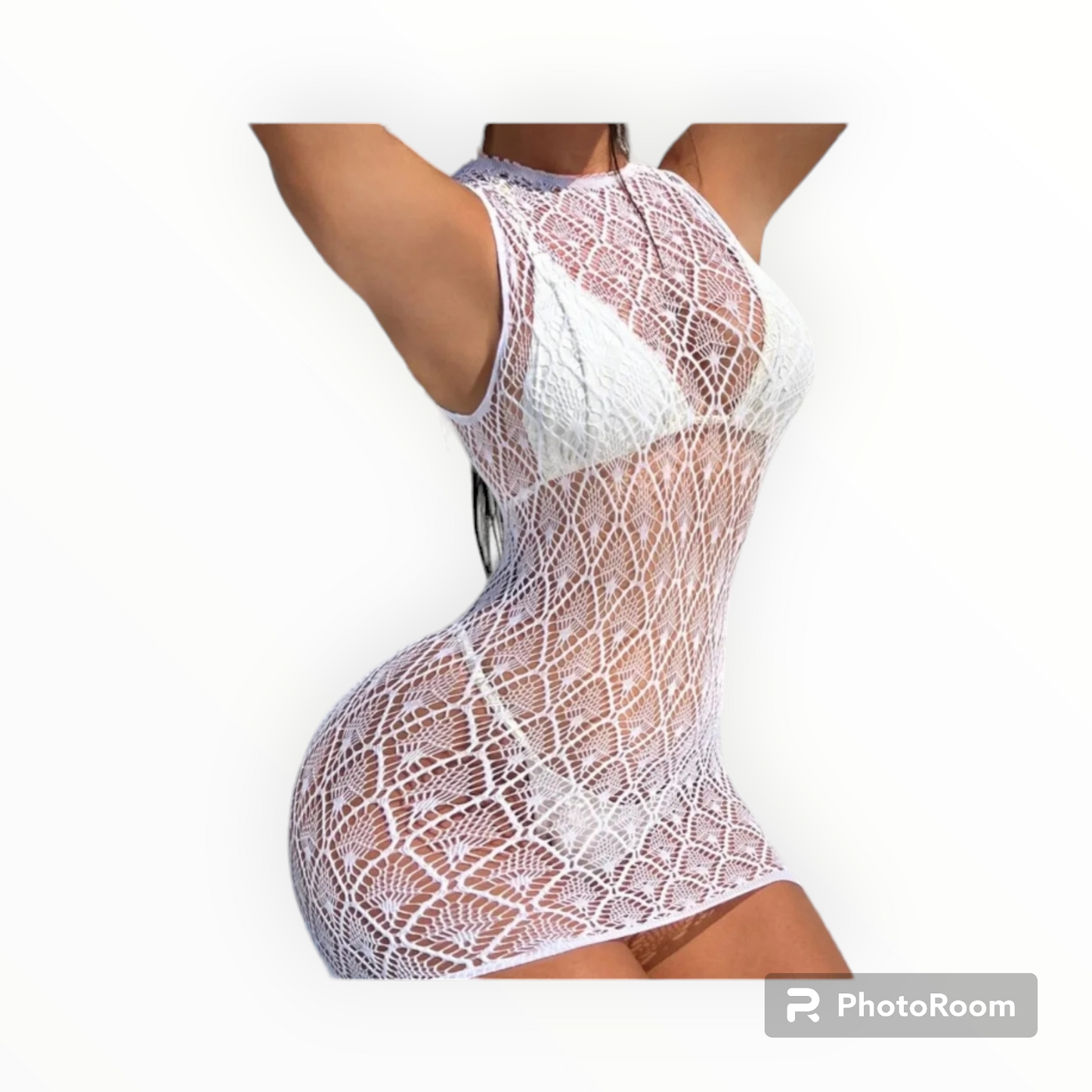 Diamond prints mesh swimwear cover up