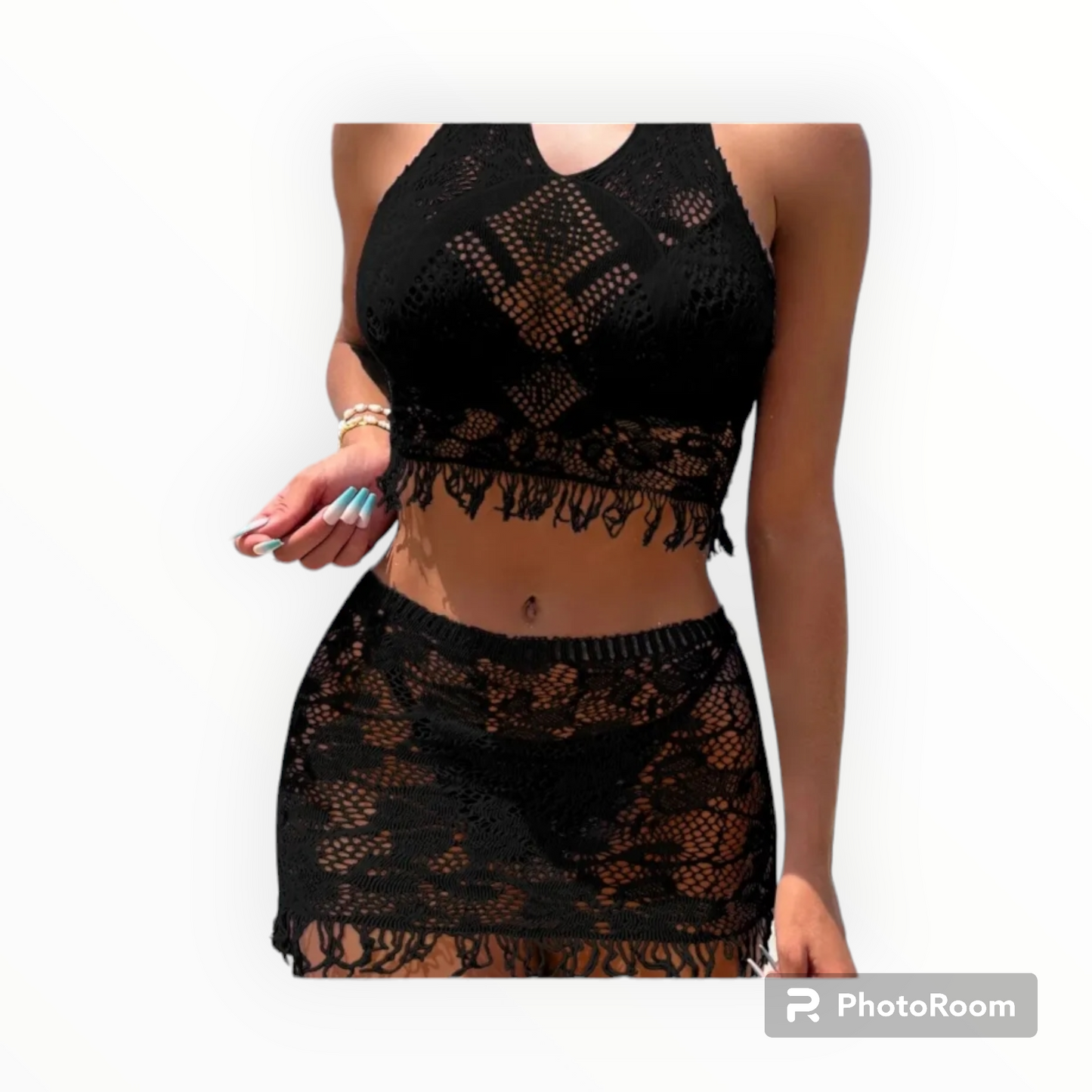 2pc floral tassel swimwear cover up