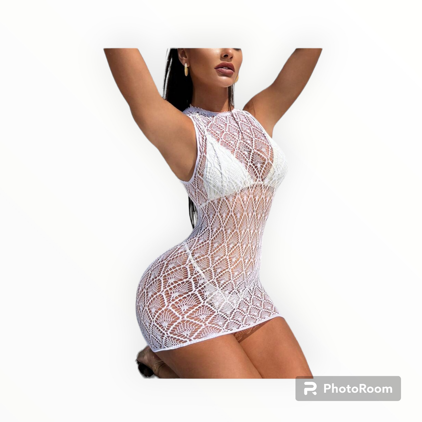 Diamond prints mesh swimwear cover up