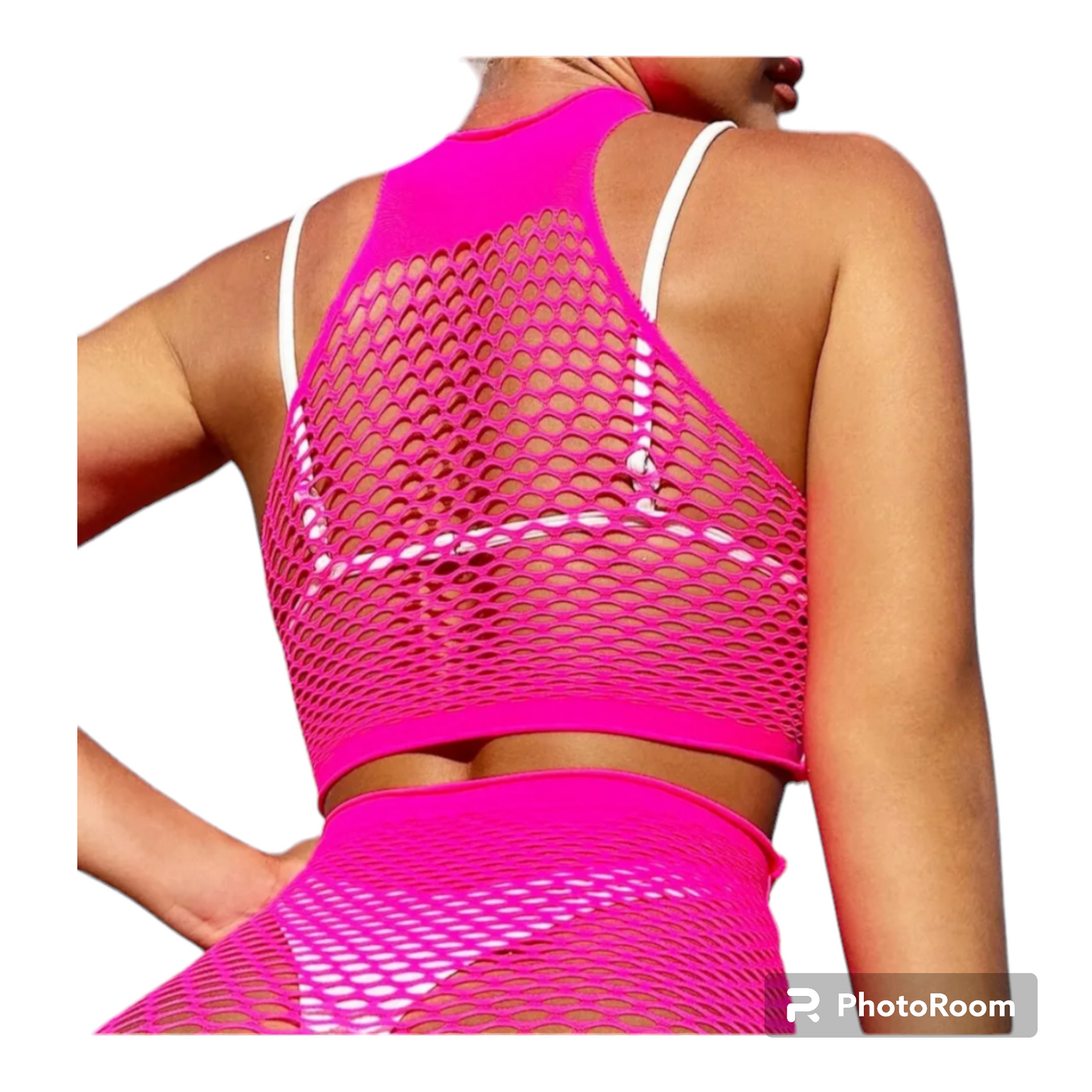 Two piece fishnet swimwear cover up