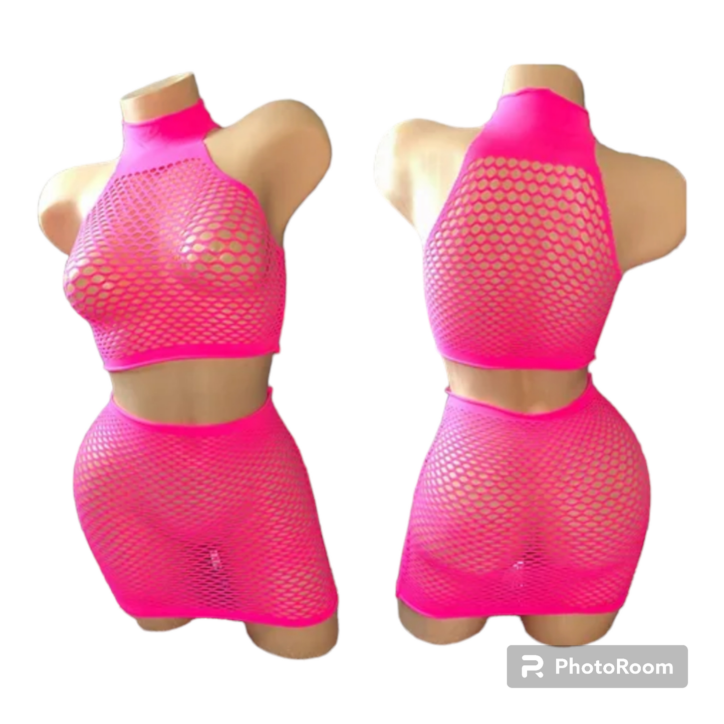 Two piece fishnet swimwear cover up