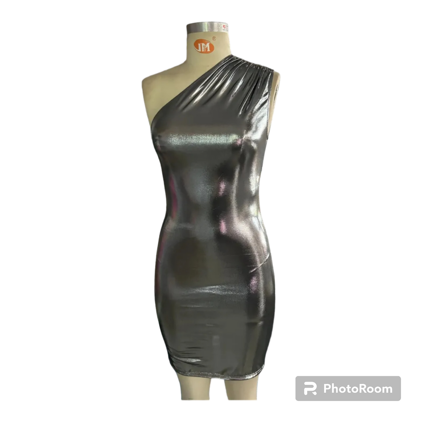 Women Metallic One Shoulder Mini Dress