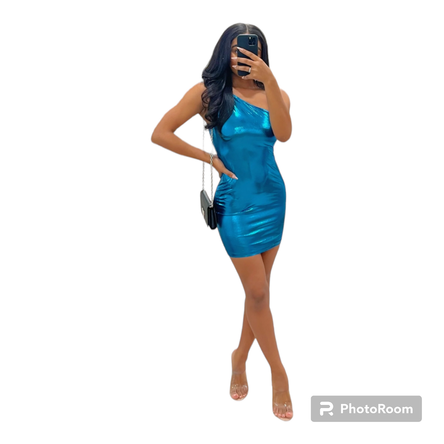 One shoulder mini metallic dress