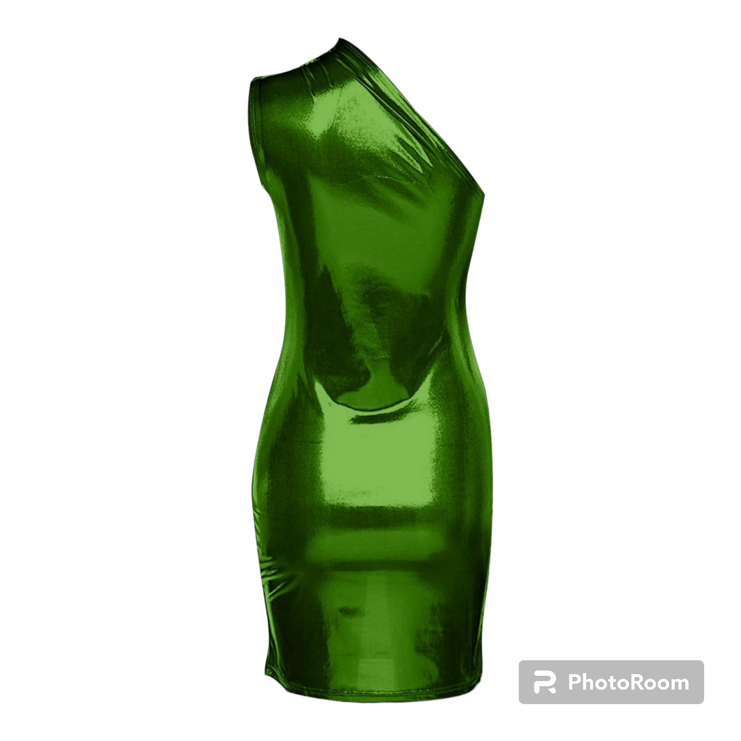 Women Metallic Green one shoulder mini dress