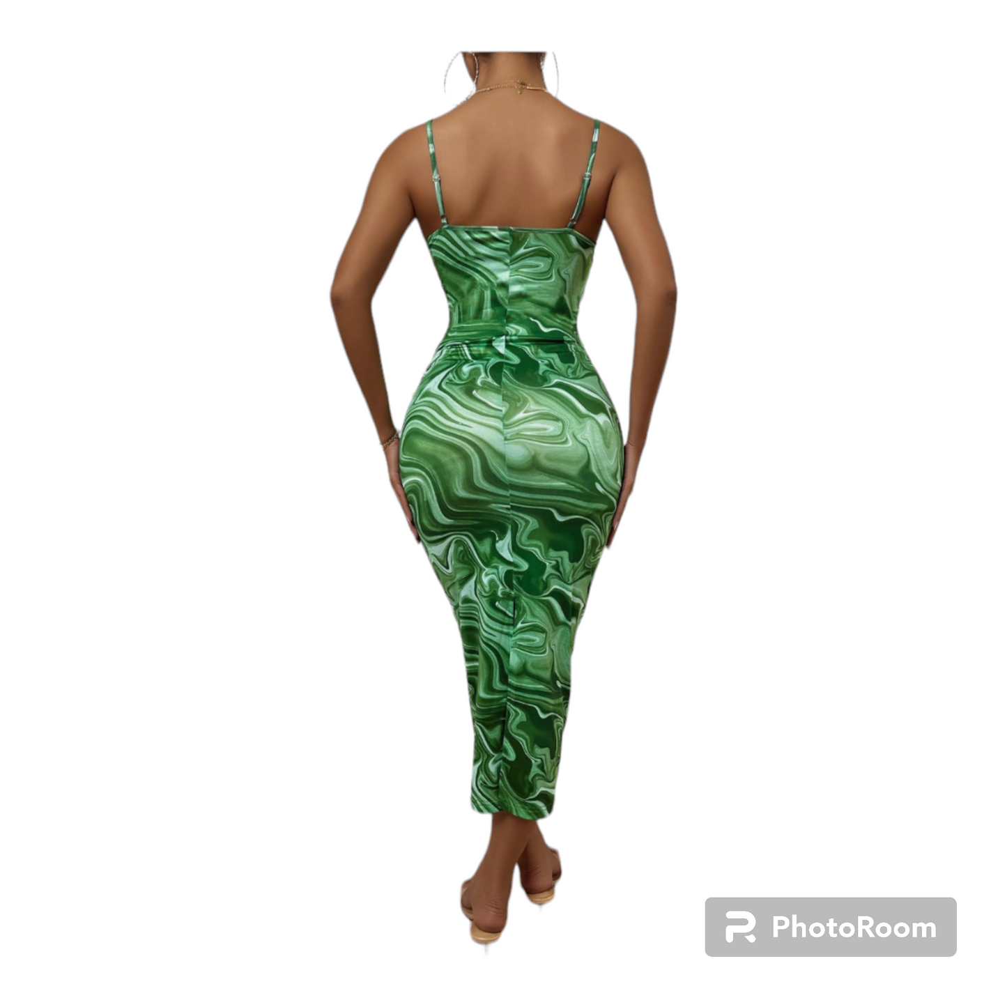 Women spaghetti strap marble dress