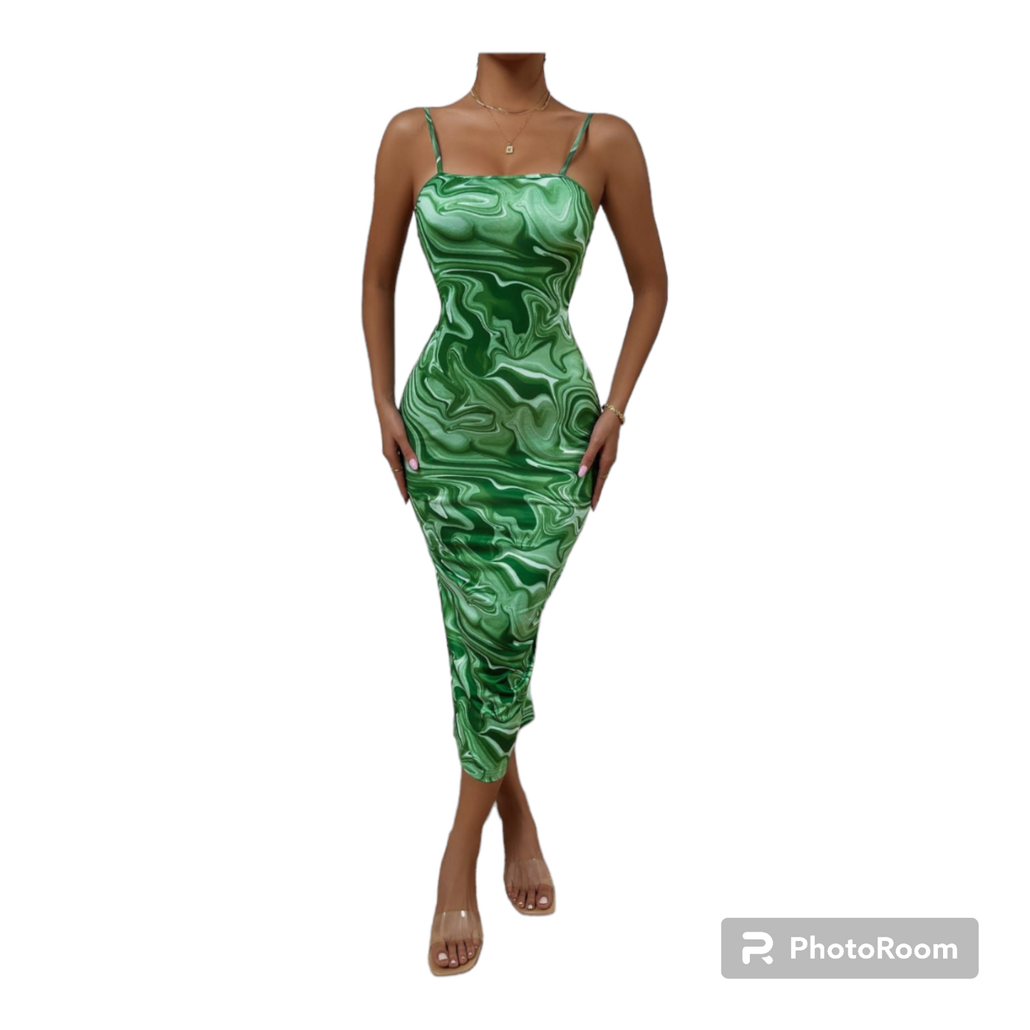 Women spaghetti strap marble dress