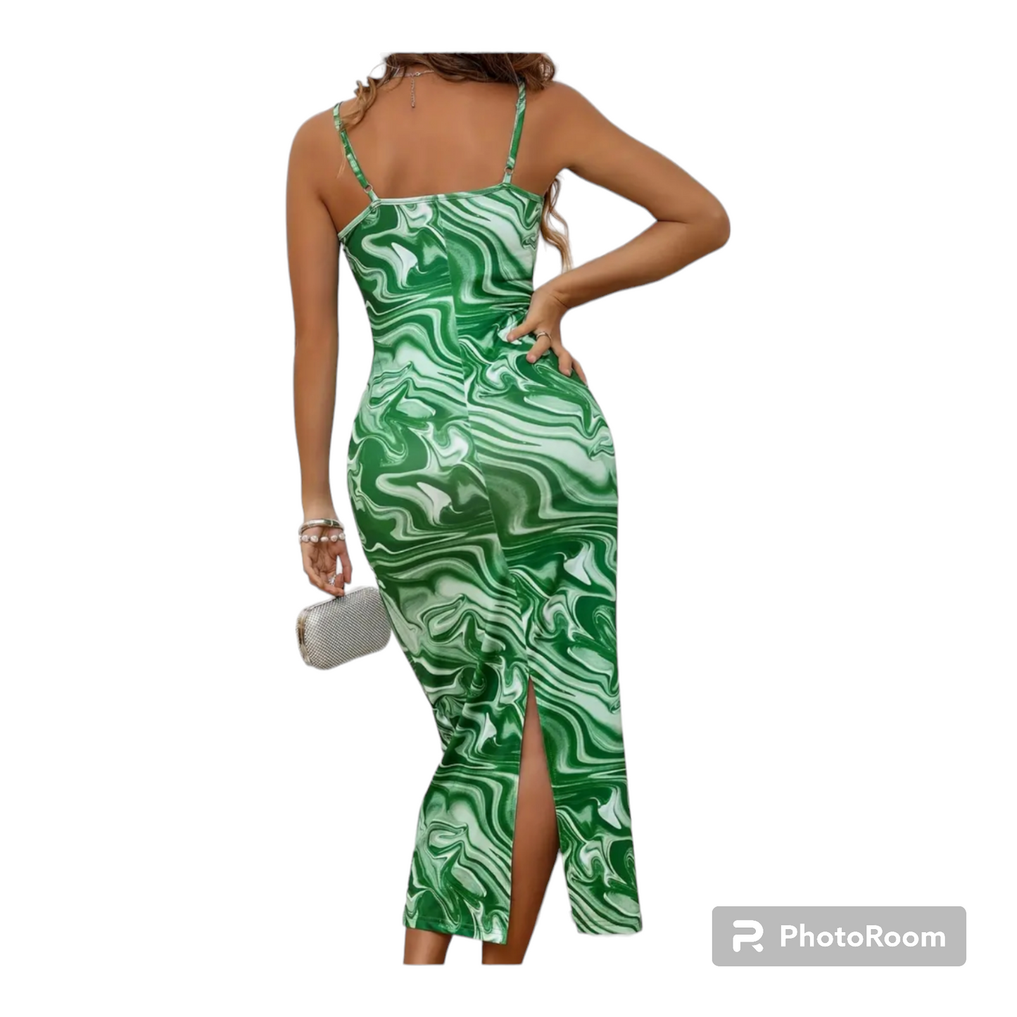 Women spaghetti strap marble dress