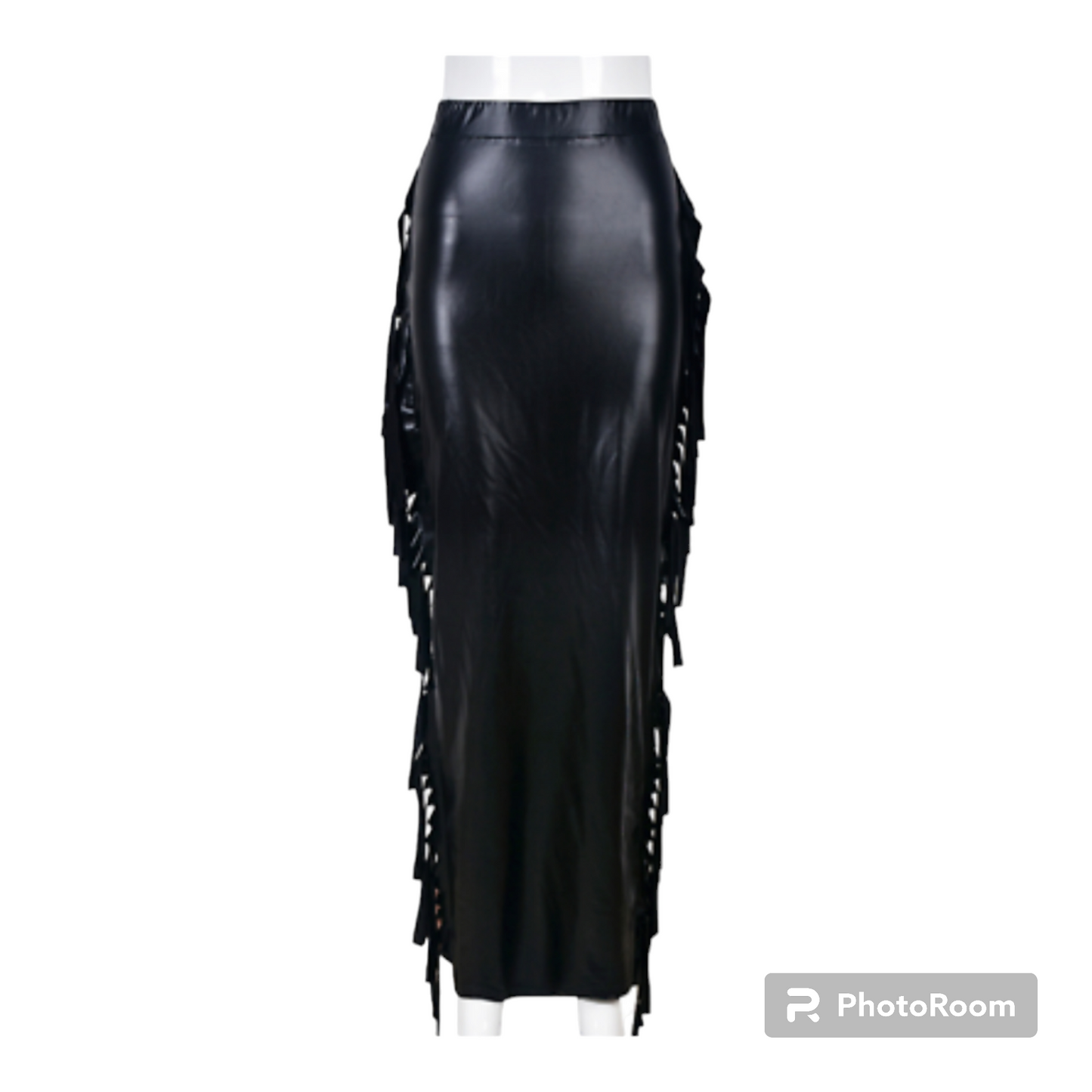 Plus size Leather Fringe trim maxi skirt