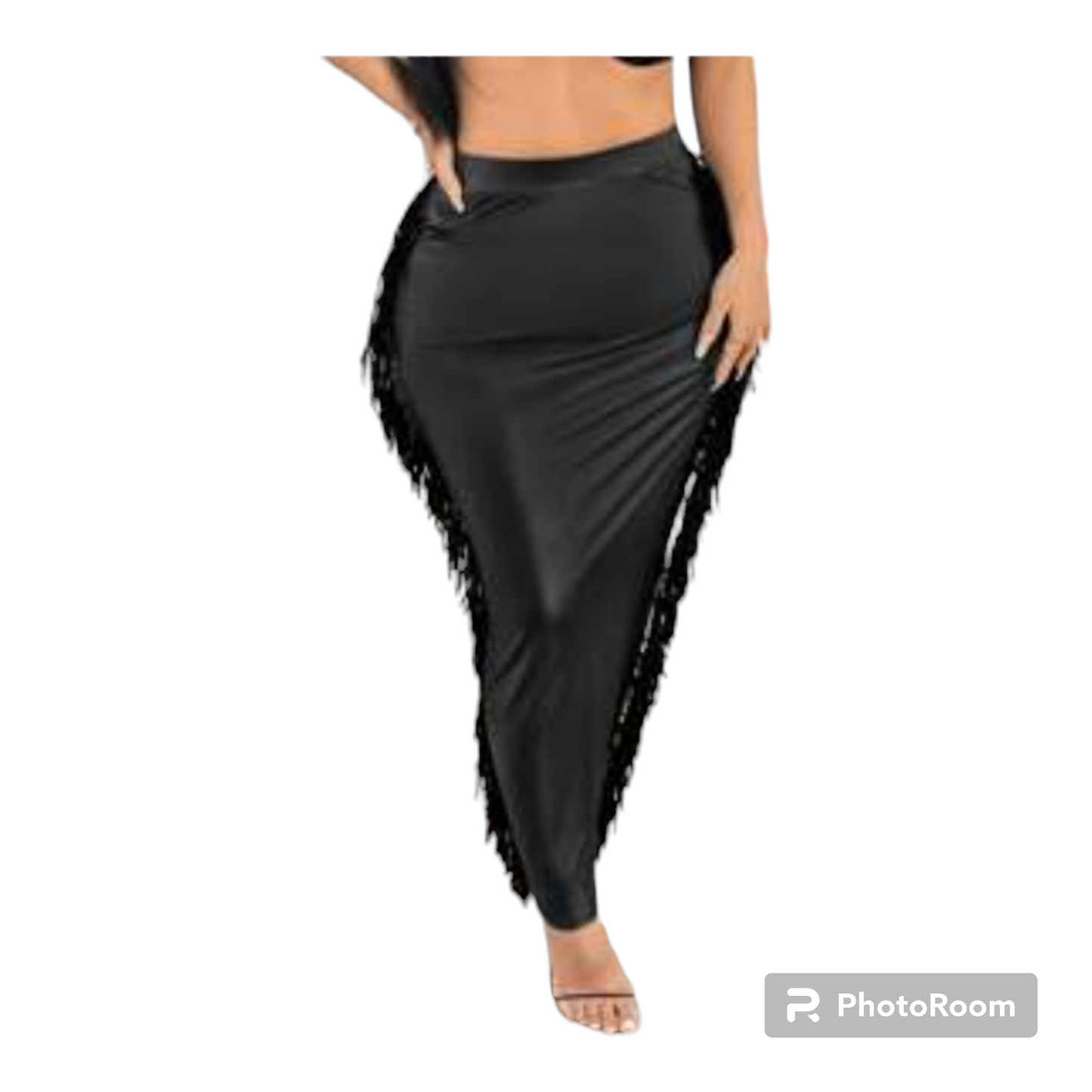 Plus size Leather Fringe trim maxi skirt