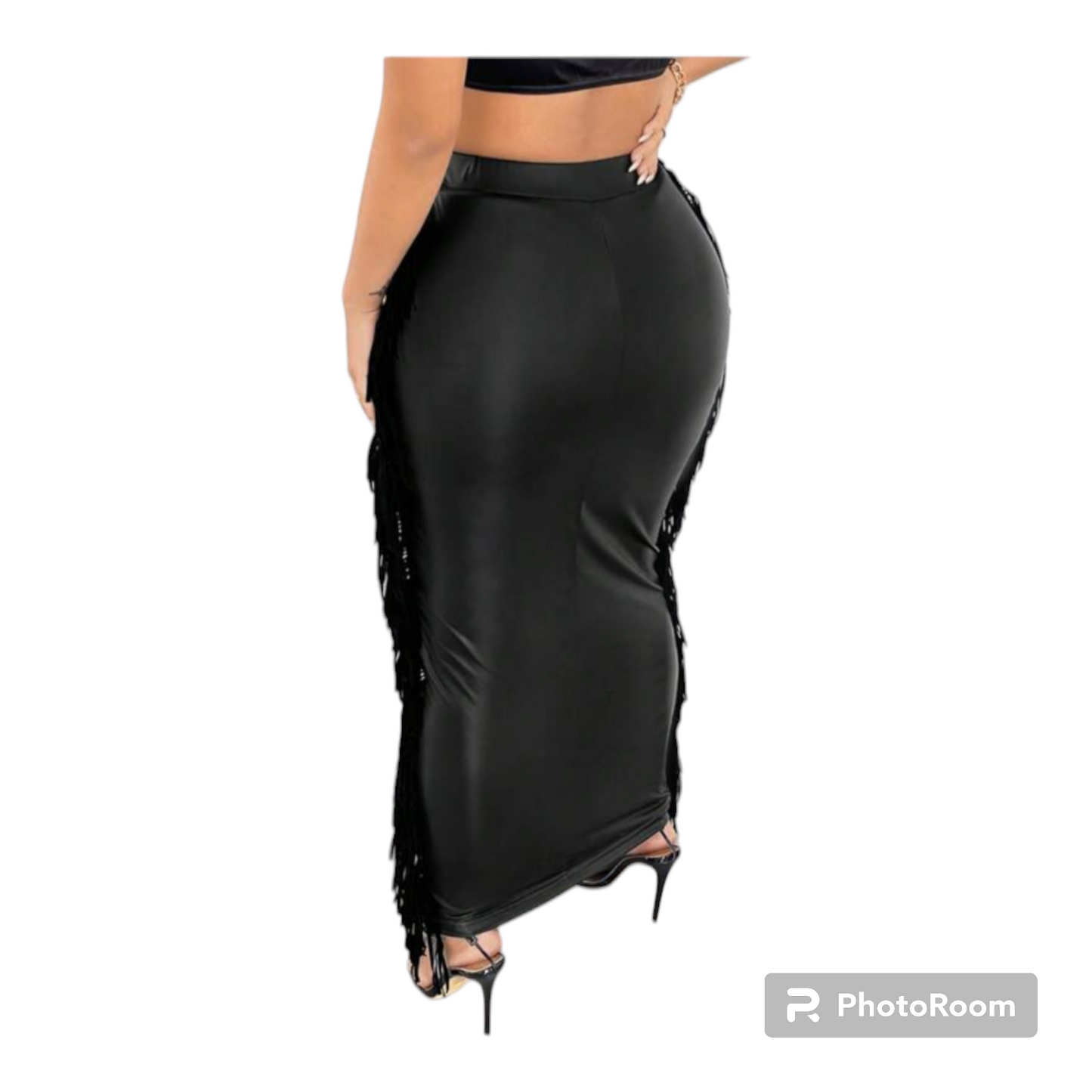 Plus size Leather Fringe trim maxi skirt