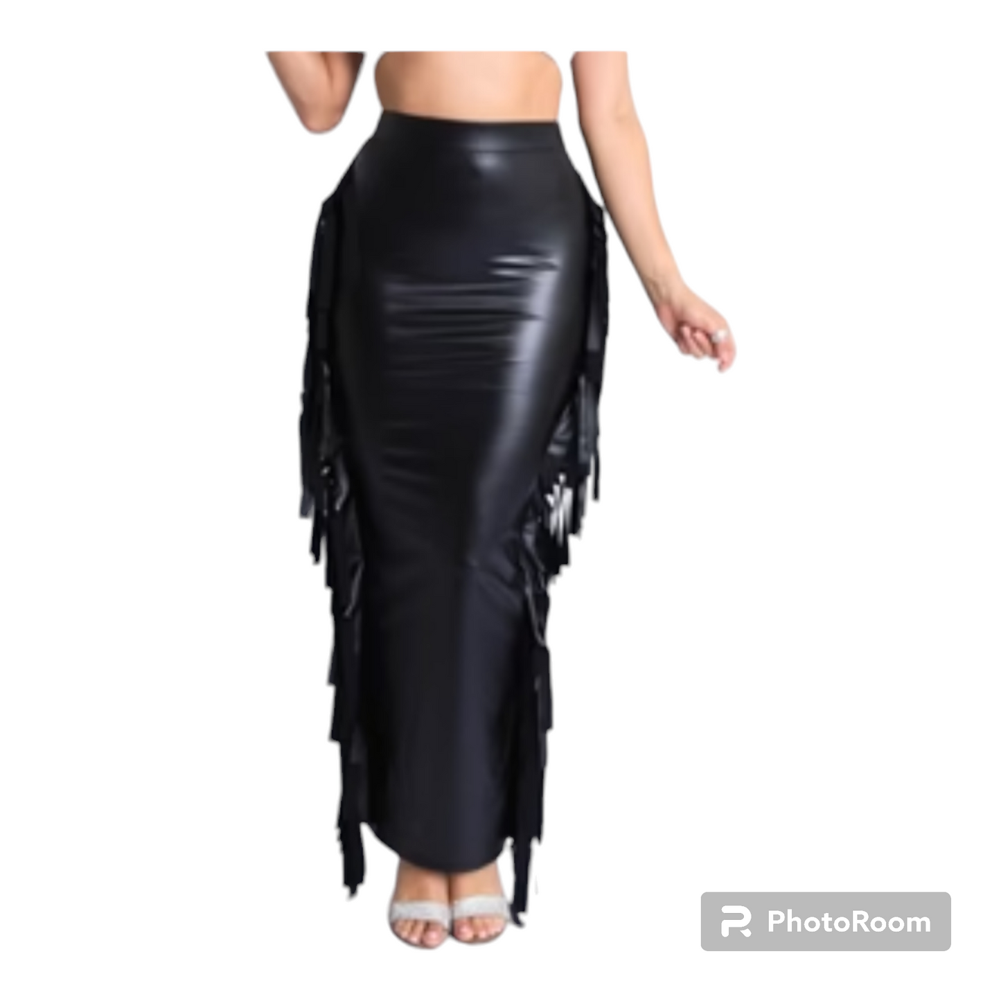 Plus size Leather Fringe trim maxi skirt