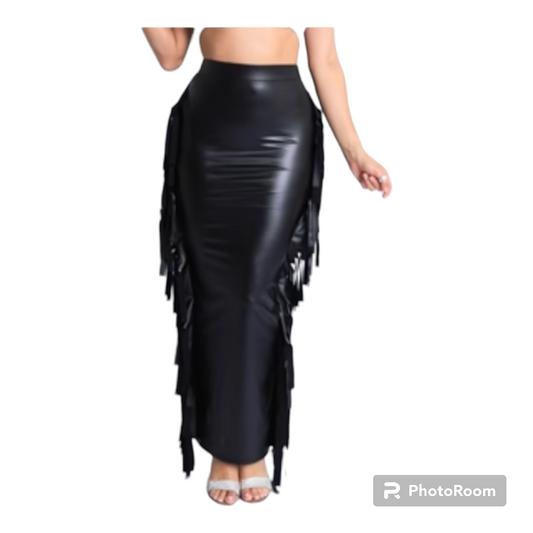 Plus size Leather Fringe trim maxi skirt