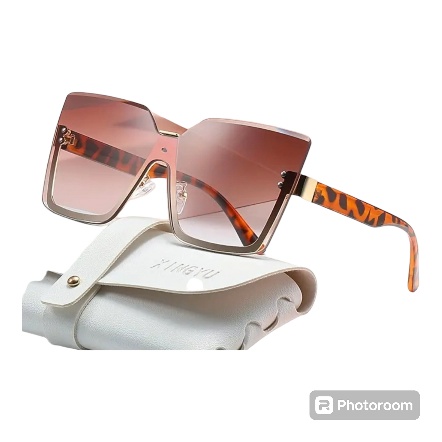 Large Trendy Rimless Square Sunglasses