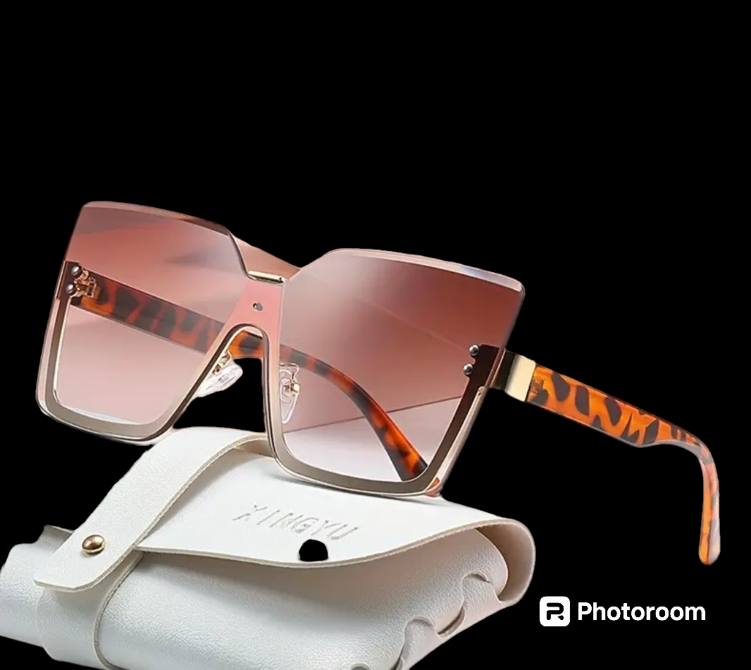 Large Trendy Rimless Square Sunglasses
