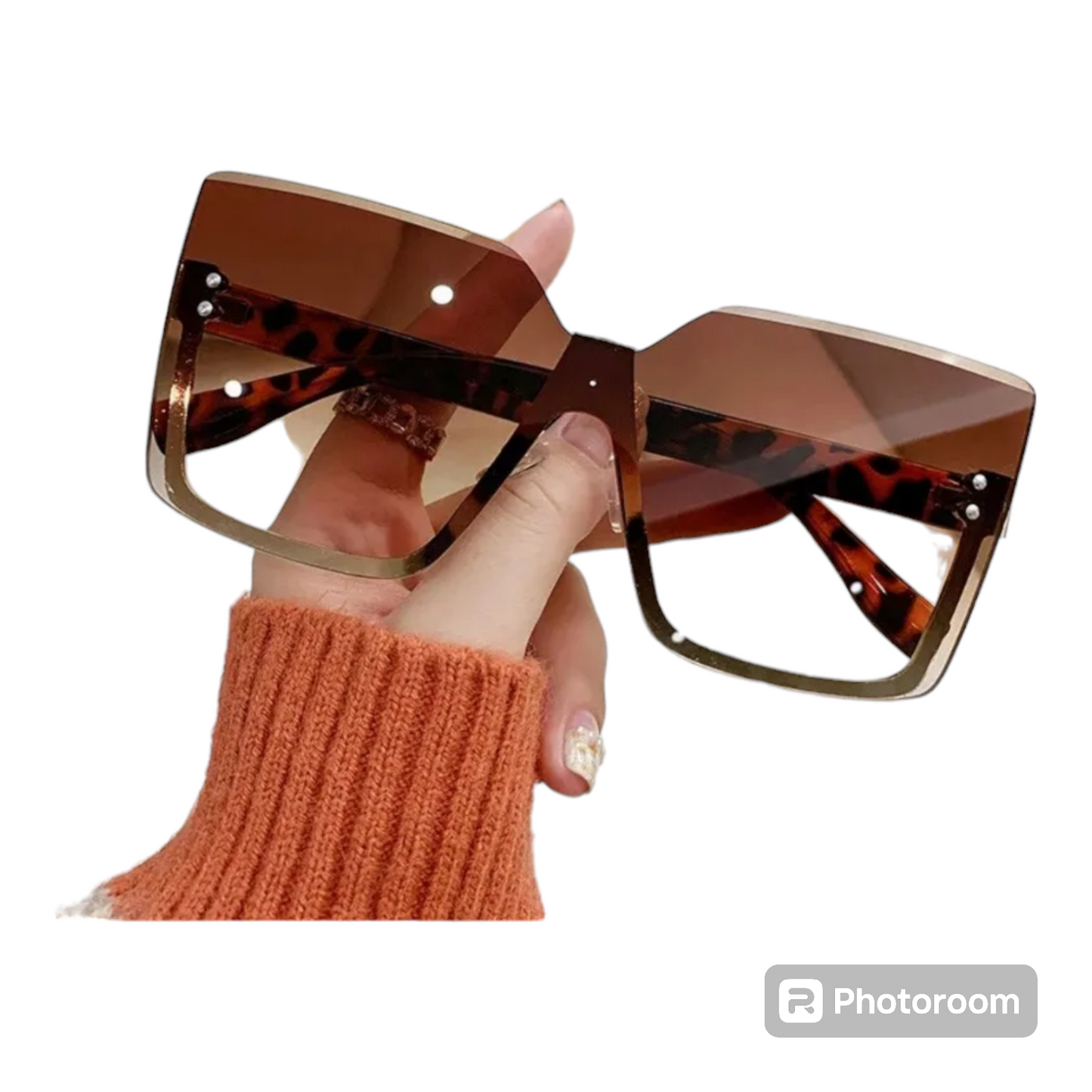 Large Trendy Rimless Square Sunglasses