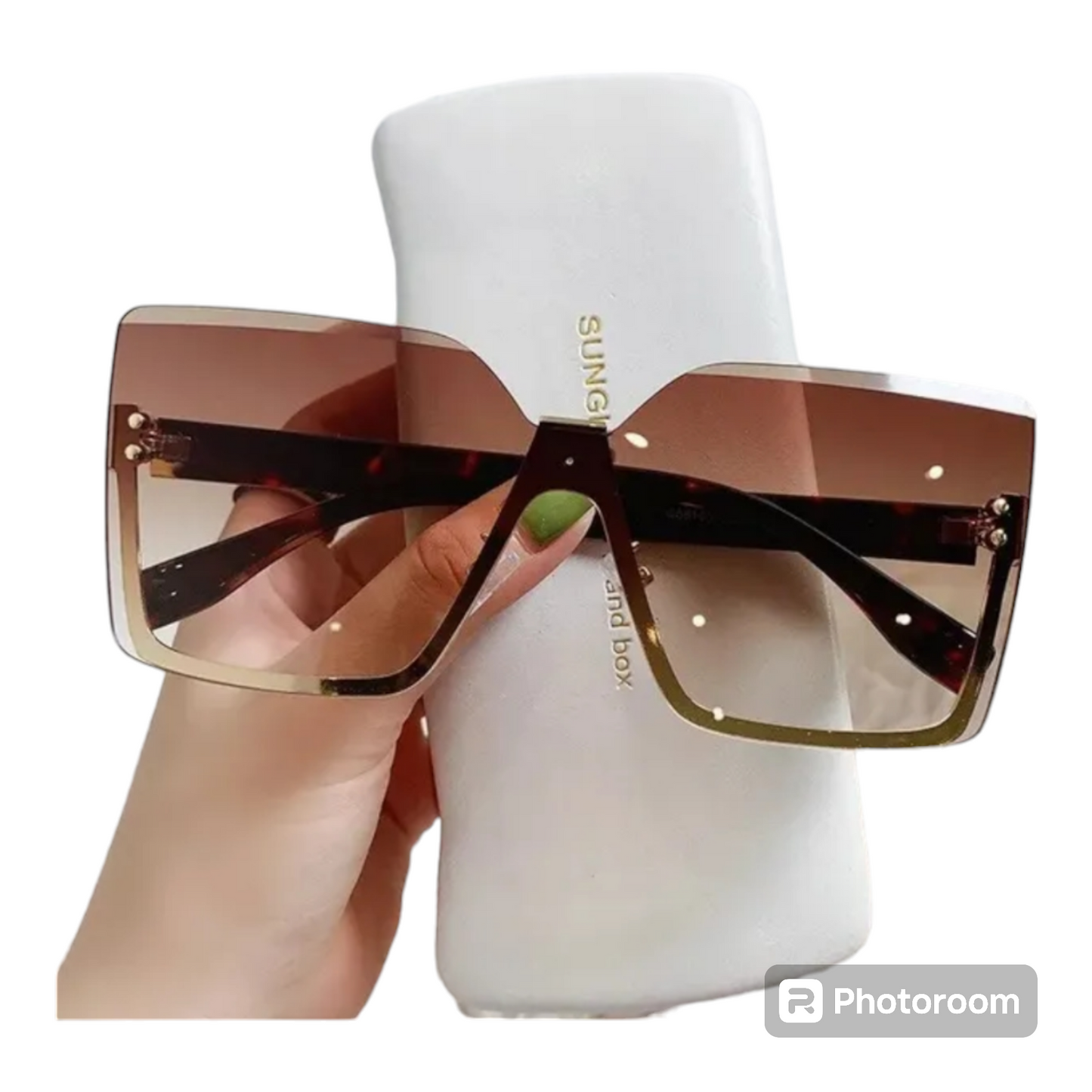 Large Trendy Rimless Square Sunglasses